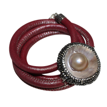 Load image into Gallery viewer, Rose and Silver Shimmer Italian Wrap Leather Bracelet With Pearl &amp; Pyrite Pave - DIDAJ