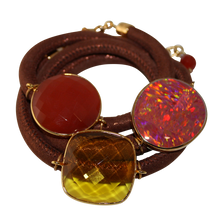 Load image into Gallery viewer, Rusty Orange Italian Wrap Leather Bracelet With Opal, Faceted Carnelian, &amp; Citrine Quartz - DIDAJ