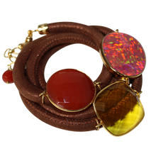 Load image into Gallery viewer, Rusty Orange Italian Wrap Leather Bracelet With Opal, Faceted Carnelian, &amp; Citrine Quartz - DIDAJ