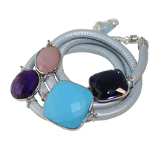 Load image into Gallery viewer, Sky Blue Italian Wrap Leather Bracelet With Turquoise, Blue Onyx, Pink Chalcedony &amp; Amethyst Quartz - DIDAJ