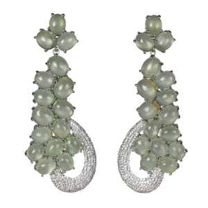 SUPER Long Cabochon Prehnite Earrings - DIDAJ