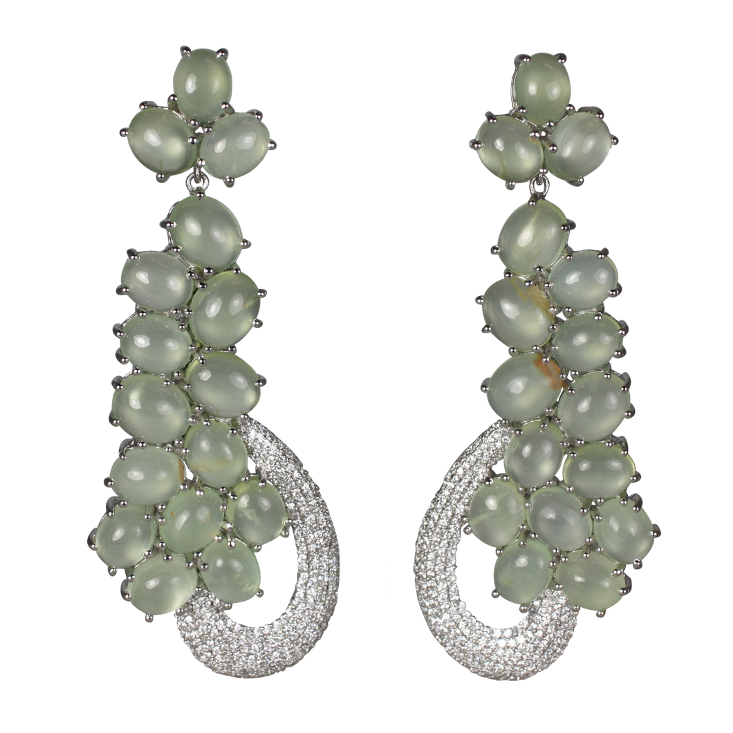SUPER Long Cabochon Prehnite Earrings - DIDAJ