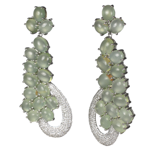 SUPER Long Cabochon Prehnite Earrings - DIDAJ