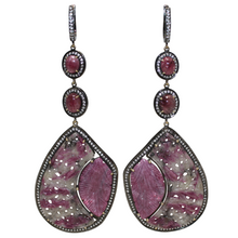 Load image into Gallery viewer, SUPER Long Curved Ruby and Pink Cabochon Tourmaline Earrings - DIDAJ