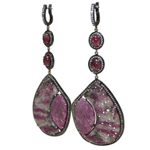 Load image into Gallery viewer, SUPER Long Curved Ruby and Pink Cabochon Tourmaline Earrings - DIDAJ