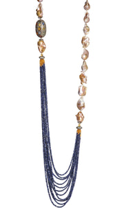 ROYAL DIDAJ Long Sapphire Necklace with Baroque Pearl, Ruby, Multi-Color Sapphires and Diamonds - DIDAJ